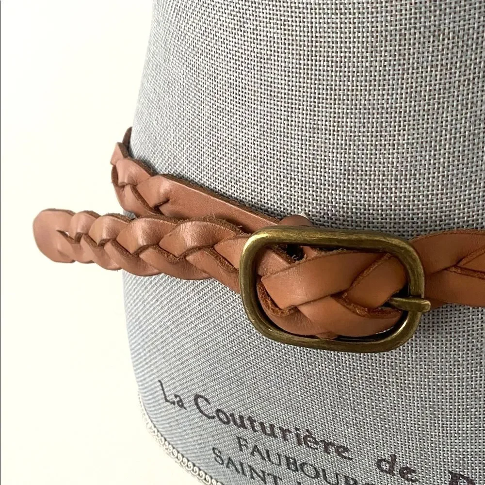 GAP Braided Tan Leather Belt Antique Brass Buckle OS Boho Western Cottage Beach